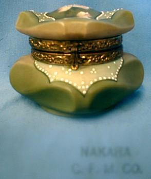 CF Monroe NAKARA Bishops Hat Covered Box Wavecrest Wave Crest - Victorian Antique Art Glass