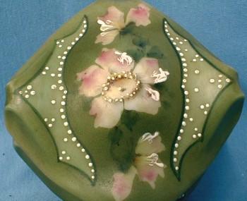 CF Monroe NAKARA Bishops Hat Covered Box Wavecrest Wave Crest - Victorian Antique Art Glass