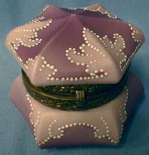 CF Monroe NAKARA Art Glass Box Rich Raspberry Color Wave Crest - Covered Victorian Art Glass Dresser Box