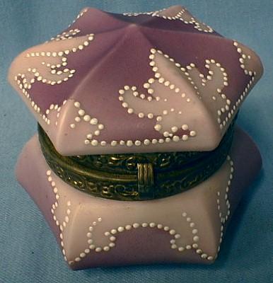 CF Monroe NAKARA Art Glass Box Rich Raspberry Color Wave Crest - Covered Victorian Art Glass Dresser Box