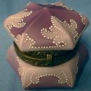 CF Monroe NAKARA Art Glass Box Rich Raspberry Color Wave Crest - Covered Victorian Art Glass Dresser Box