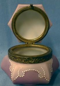 CF Monroe NAKARA Art Glass Box Rich Raspberry Color Wave Crest - Covered Victorian Art Glass Dresser Box