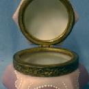 CF Monroe NAKARA Art Glass Box Rich Raspberry Color Wave Crest - Covered Victorian Art Glass Dresser Box