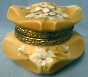 CF Monroe NAKARA Bishops Hat Art Glass - Victorian Art Glass Covered Box CF Monroe Wave Crest EXCEPTIONAL