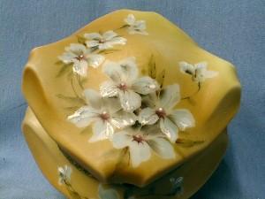 CF Monroe NAKARA Bishops Hat Art Glass - Victorian Art Glass Covered Box CF Monroe Wave Crest EXCEPTIONAL