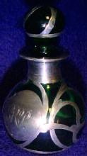 Sterling Overlay Green Glass Perfume - Glass