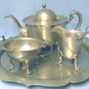 Pairpoint Pewter Tea Service - Tea Pot, Sugar Bowl, Creamer and Tray - metalware