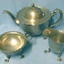 Pairpoint Pewter Tea Service - Tea Pot, Sugar Bowl, Creamer and Tray - metalware