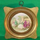 Porcelain (Victorian Scene) Hanging Plaques in Gold Finish Wood Frames