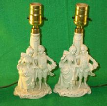 Two White Porcelain German Made Beaudoir Lamps