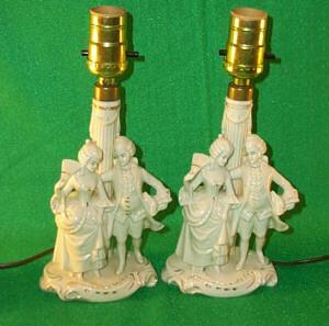 Two White Porcelain German Made Beaudoir Lamps