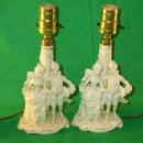 Two White Porcelain German Made Beaudoir Lamps