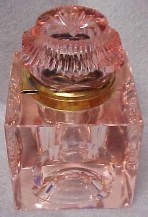 Brilliant Pink CUT GLASS Ink Well - Glass