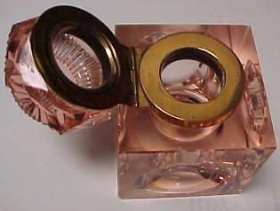 Brilliant Pink CUT GLASS Ink Well - Glass