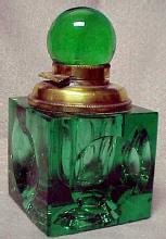 Green Cut Stevens & Williams Ink Well - Glass