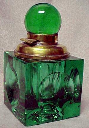 Green Cut Stevens & Williams Ink Well - Glass