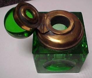 Green Cut Stevens & Williams Ink Well - Glass