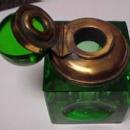 Green Cut Stevens & Williams Ink Well - Glass
