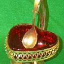 Colorful Ruby Glass Jelly Dish W/Spoon And Holder