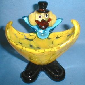 Figural CLOWN Bowl or Dish - Vintage Mottled Italian Art Glass