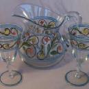 Hand Painted Clear Glass Pitcher with Two Glasses