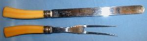Butterscotch BAKELITE Handle Carving Cutlery Set - Misc Kitchen metalware