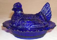 Cobalt Blue Glass Hen On A Nest Candy Dish
