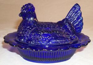 Cobalt Blue Glass Hen On A Nest Candy Dish