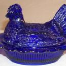 Cobalt Blue Glass Hen On A Nest Candy Dish