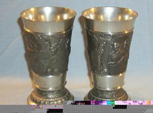 Pewter Goblets With Elk and Bavarian Couple Design - Metalware