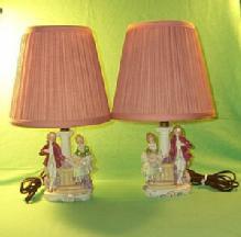 A pair of Porcelain Lusterware, German Made Bedroom Lamps.