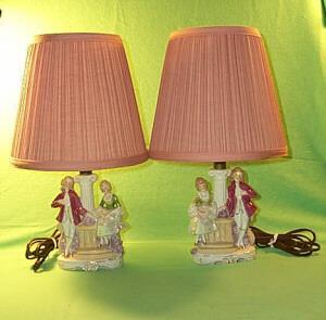 A pair of Porcelain Lusterware, German Made Bedroom Lamps.