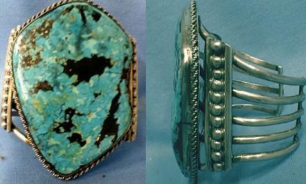 Navajo Indian Genuine Turquoise & Silver Cuff - Massive Vintage Ethnographic Jewelry