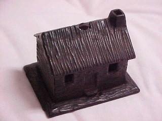 Old Cast Iron Log Cabin Bank - Toys