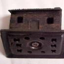 Old Cast Iron Log Cabin Bank - Toys