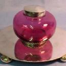 CRANBERRY Glass Silver Inkwell INK WELL - Glass
