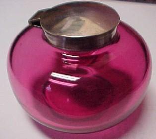 CRANBERRY Glass Silver Inkwell INK WELL - Glass