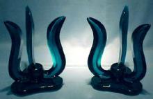 Teal Color Glass Candleholders