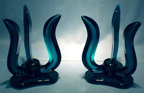 Teal Color Glass Candleholders