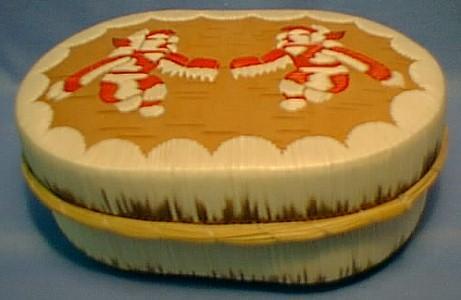 Ottawa Indian Birch Bark & Real Quill Box, DANCERS - Rare Vintage Ethnographic Collectible - Native American Indian