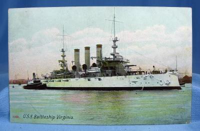 US Navy Battleship VIRGINIA Military Steamship - Nautical Boat Misc Postcard
