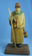 vintage old Hand Carved SHEPARD Night Watchman - Wooden Folk Art Figure