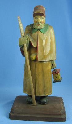 vintage old Hand Carved SHEPARD Night Watchman - Wooden Folk Art Figure
