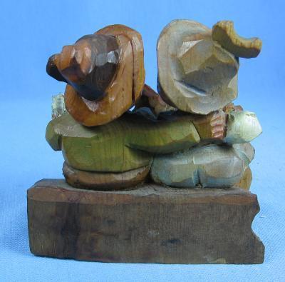 Hand Carved ANRI Boy & Girl Lovers - Vintage Wooden Folk Art Figure