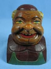 Hand Carved ANRI MONK Cigarette Lighter - Wooden Folk Art Figure ~ Tobacciana