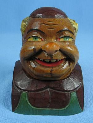 Hand Carved ANRI MONK Cigarette Lighter - Wooden Folk Art Figure ~ Tobacciana