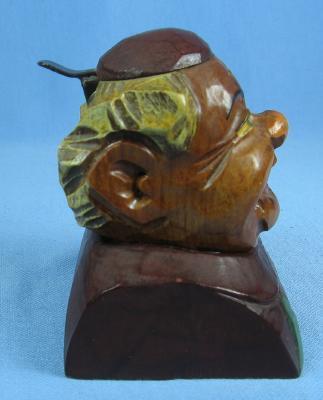 Hand Carved ANRI MONK Cigarette Lighter - Wooden Folk Art Figure ~ Tobacciana