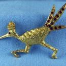 Jewelry ROAD RUNNER Brooch - Vintage Goldtone BIRD with RUBY Tail Costume Jewelry