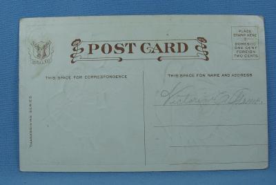 JOYFUL THANKSGIVING Turkey & Pilgrim Child Postcard - 1910 paper
