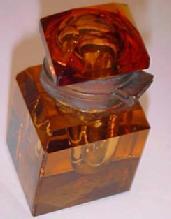 AMBER Inkwell Cut Glass DIAMOND Shape - Glass